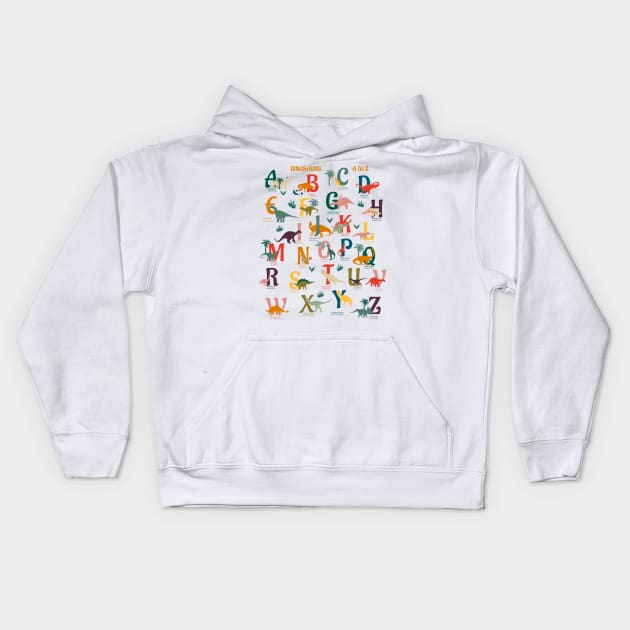 Dinosaurs A to Z- Rainbow Dinos Chart Kids Hoodie by Winkeltriple